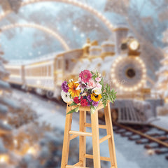 Lofaris Fantasy Train White Pine Tree Xmas Photo Backdrop