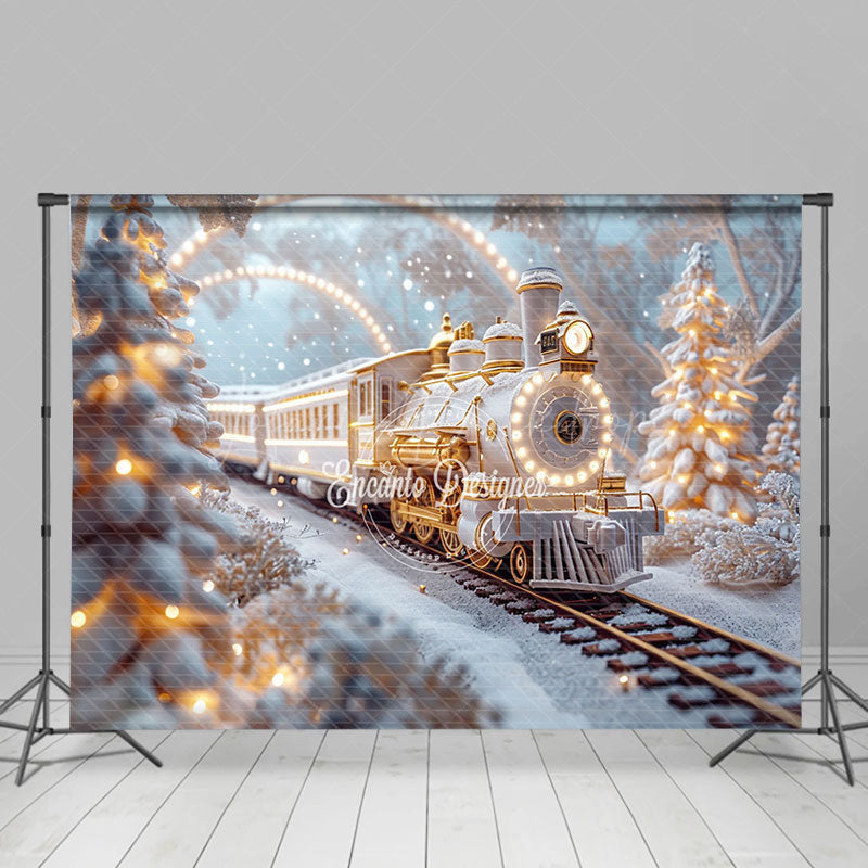 Lofaris Fantasy Train White Pine Tree Xmas Photo Backdrop