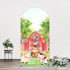 Lofaris Farm Animals Red Barn Happy Birthday Arch Backdrop