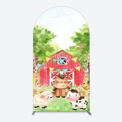 Lofaris Farm Animals Red Barn Happy Birthday Arch Backdrop