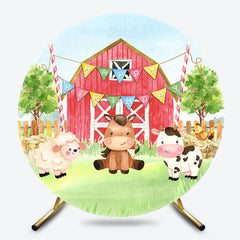 Lofaris Farm Animals Red Barn Round Happy Birthday Backdrop