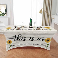 Lofaris Farm Watercolor Sunflower Quote Stretch Table Cover