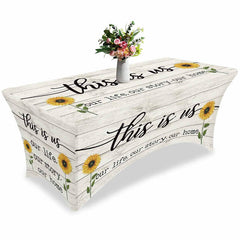 Lofaris Farm Watercolor Sunflower Quote Stretch Table Cover