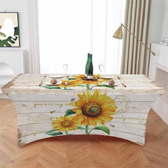 Lofaris Farmhouse Sunflower Wood Plank Stretch Table Cover