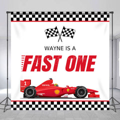 Lofaris Fast One Red Racing Custom Name Birthday Backdrop