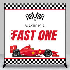 Lofaris Fast One Red Racing Custom Name Birthday Backdrop