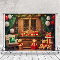 Lofaris Festive Bears Bells Gifts Window Christmas Backdrop