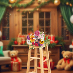 Lofaris Festive Bears Bells Gifts Window Christmas Backdrop