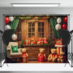 Lofaris Festive Bears Bells Gifts Window Christmas Backdrop