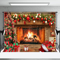 Lofaris Festive Bells Gifts Fireplace Christmas Backdrop