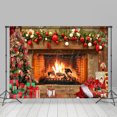 Lofaris Festive Bells Gifts Fireplace Christmas Backdrop