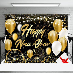 Lofaris Festive Black Gold Balloon Happy New Year Backdrop