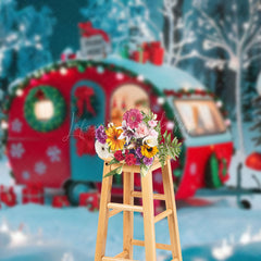 Lofaris Festive Camper Van Snowflake Xmas Decor Backdrop