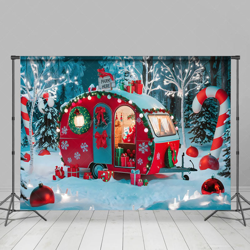 Lofaris Festive Camper Van Snowflake Xmas Decor Backdrop