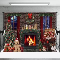 Lofaris Festive Christmas Night Trees Fireplace Backdrop