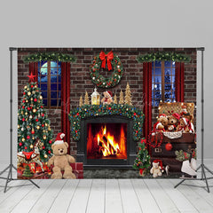 Lofaris Festive Christmas Night Trees Fireplace Backdrop