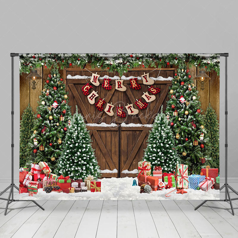 Lofaris Festive Christmas Scene Decorated Door Snow Backdrop