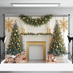 Lofaris Festive Christmas Scene Decorated Fireplace Backdrop