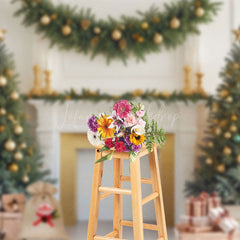 Lofaris Festive Christmas Scene Decorated Fireplace Backdrop