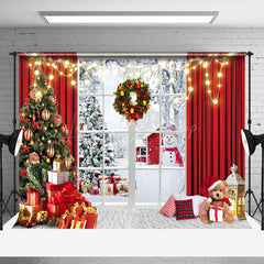 Lofaris Festive Christmas Snowy Forest Window Scene Backdrop