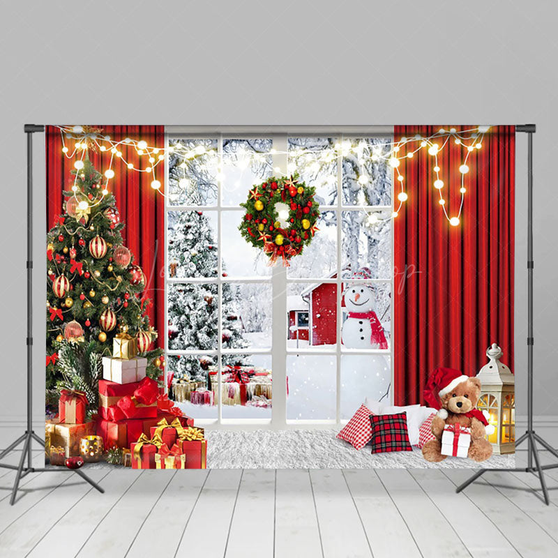 Lofaris Festive Christmas Snowy Forest Window Scene Backdrop