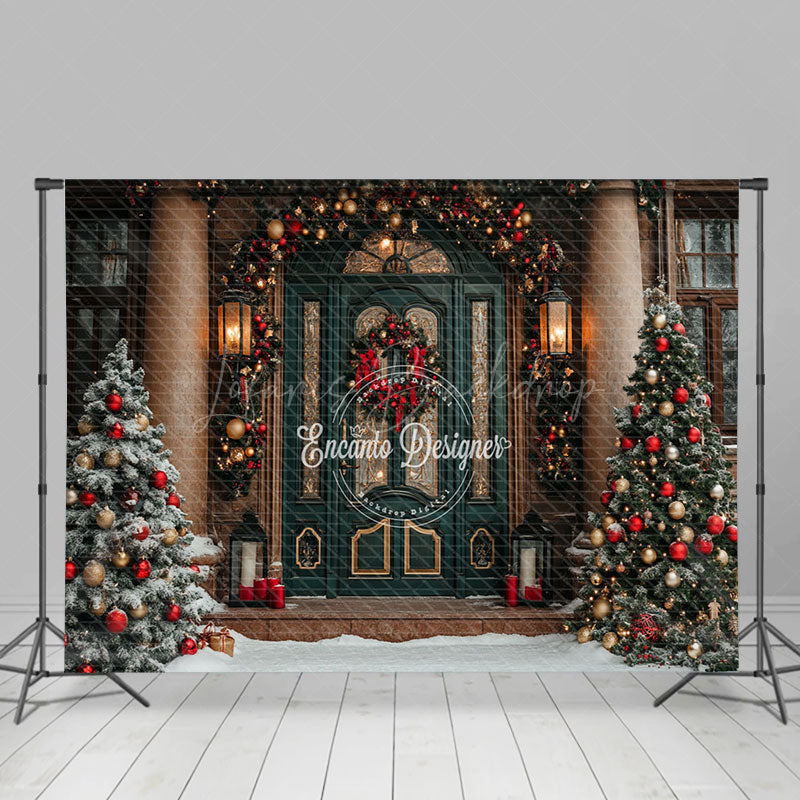 Lofaris Festive Christmas Vibe Green Brown Door Backdrop