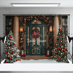 Lofaris Festive Christmas Vibe Green Brown Door Backdrop