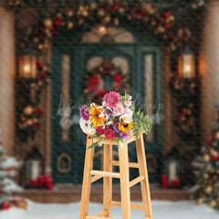 Lofaris Festive Christmas Vibe Green Brown Door Backdrop