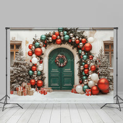 Lofaris Festive Christmas Vibe House Green Door Backdrop