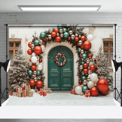 Lofaris Festive Christmas Vibe House Green Door Backdrop