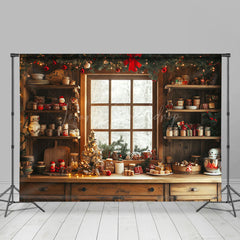 Lofaris Festive Christmas Vibe Wooden Retro Kitchen Backdrop