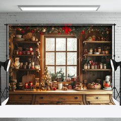 Lofaris Festive Christmas Vibe Wooden Retro Kitchen Backdrop