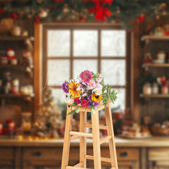 Lofaris Festive Christmas Vibe Wooden Retro Kitchen Backdrop