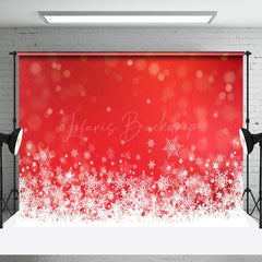 Lofaris Festive Falling Snowflakes On Red Christmas Backdrop