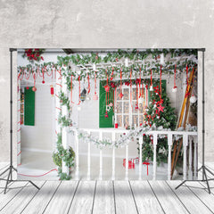 Lofaris Festive Fence White House Window Christmas Backdrop