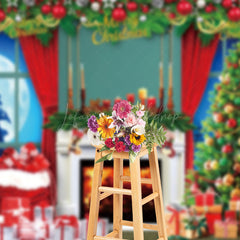 Lofaris Festive Fireplace Tree Window Christmas Backdrop