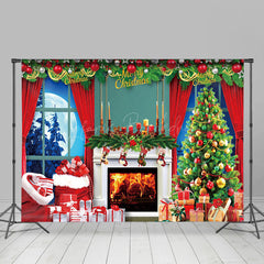 Lofaris Festive Fireplace Tree Window Christmas Backdrop