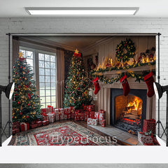 Lofaris Festive Indoor Room Fireplace Tree Christmas Backdrop