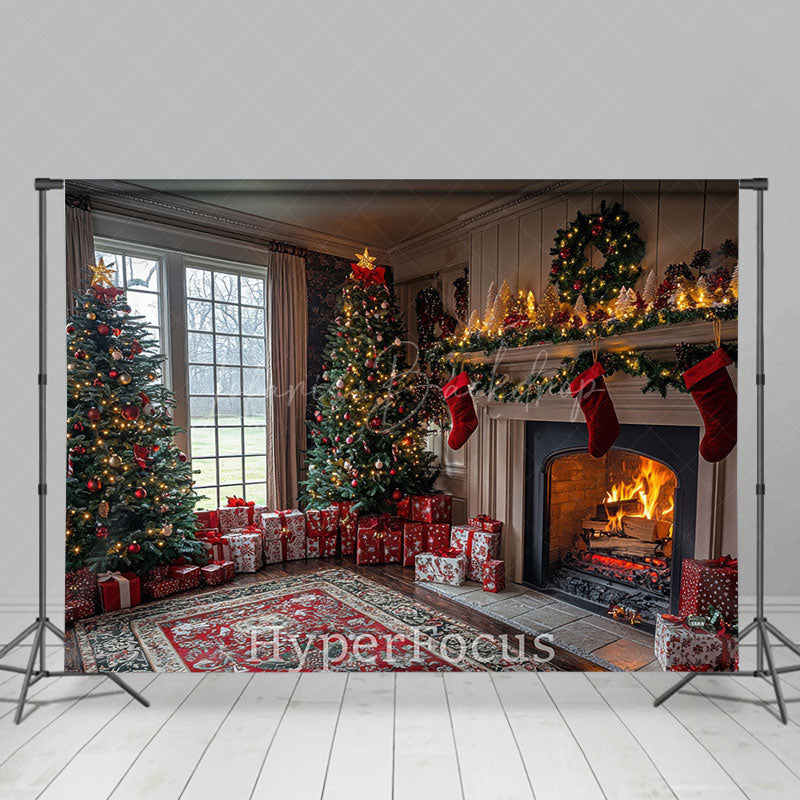 Lofaris Festive Indoor Room Fireplace Tree Christmas Backdrop