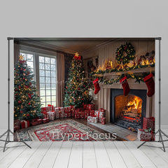 Lofaris Festive Indoor Room Fireplace Tree Christmas Backdrop