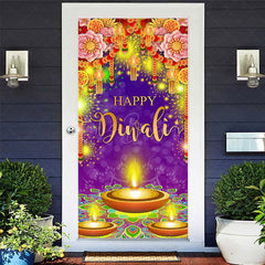 Lofaris Festive Purple Floral Lamp Happy Diwali Door Cover