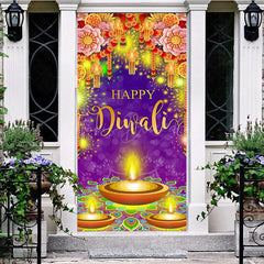 Lofaris Festive Purple Floral Lamp Happy Diwali Door Cover