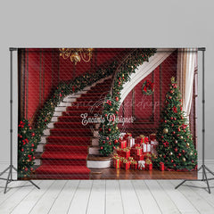 Lofaris Festive Red Christmas Vibe Stairs Room Set Backdrop