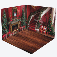 Lofaris Festive Red Christmas Vibe Stairs Room Set Backdrop