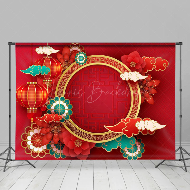 Lofaris Festive Red Clouds Lantern Floral New Year Backdrop