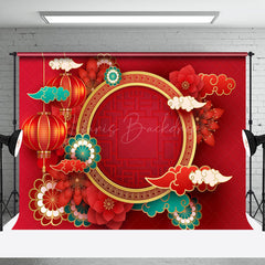 Lofaris Festive Red Clouds Lantern Floral New Year Backdrop