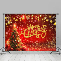 Lofaris Festive Red Gold Gifts Tree Bells Christmas Backdrop