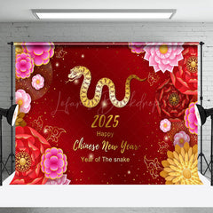 Lofaris Festive Red Gold Snake 2025 Happy New Year Backdrop