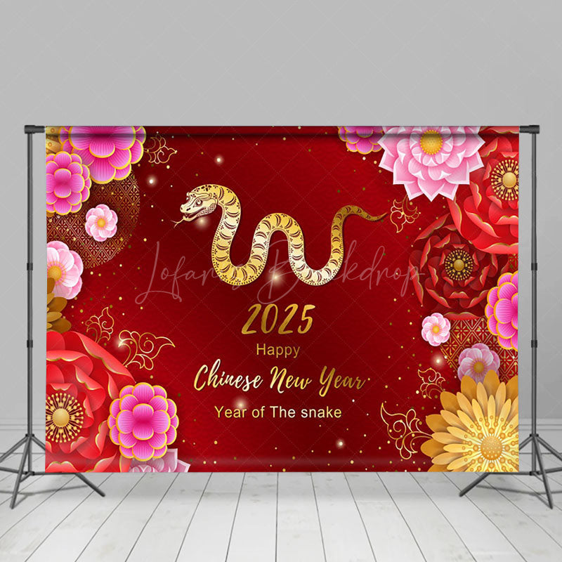 Lofaris Festive Red Gold Snake 2025 Happy New Year Backdrop