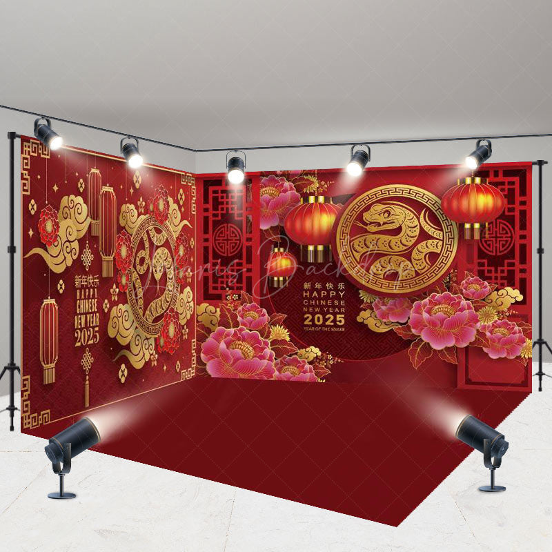 Lofaris Festive Red Gold Snake Year Vibe Room Set Backdrop